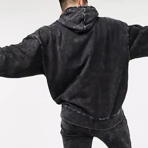 Sudadera con Capucha Negra con Efecto Ácido – Sudadera de Algodón de Alta Calidad de 450 GSM, Estilo Vintage, para Hombre, Mujer, Unisex, Ropa Urbana - Product Image 3