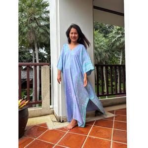 Vestido Kaftán Tie Dye Lavable y Ecológico para Mujer, Corte Holgado, Cintura Natural, para Verano, Playa, Vacaciones y Descanso - Product Image 4