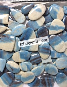 Irfan Gems Trolleite, pierre précieuse naturelle bleue et blanche de qualité supérieure, cabochon, pierre brute, 25 mm-45 mm, pour la fabrication de bijoux - Product Image 1
