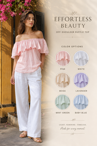 Trendy Bohemian <b>Off</b>-<b>Shoulder</b> Blouse Wide Leg Trouser Set | Breathable Cotton Linen Summer Co-ord Set | Wholesale Women Vacation - Product Image 5