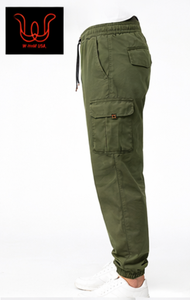 Pantalon cargo extensible pour homme, taille élastique, multi-poches, style utilitaire, coupe slim décontractée - Product Image 3
