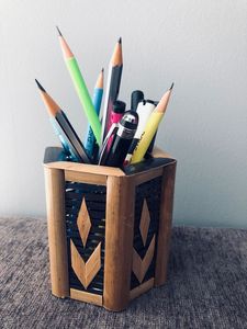 Wooden Desktop Utility <b>Caddy</b> for Professionals Minimal Timber Pen Organizer for Modern Desk Wooden Office Essentials Storage Cup - Product Image 3