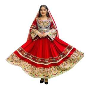 Vestidos de novia étnicos afganos Kuchi de chifón hasta el tobillo, hechos a mano, bordados, con apliques de cuentas, lavables, tribales. - Product Image 1