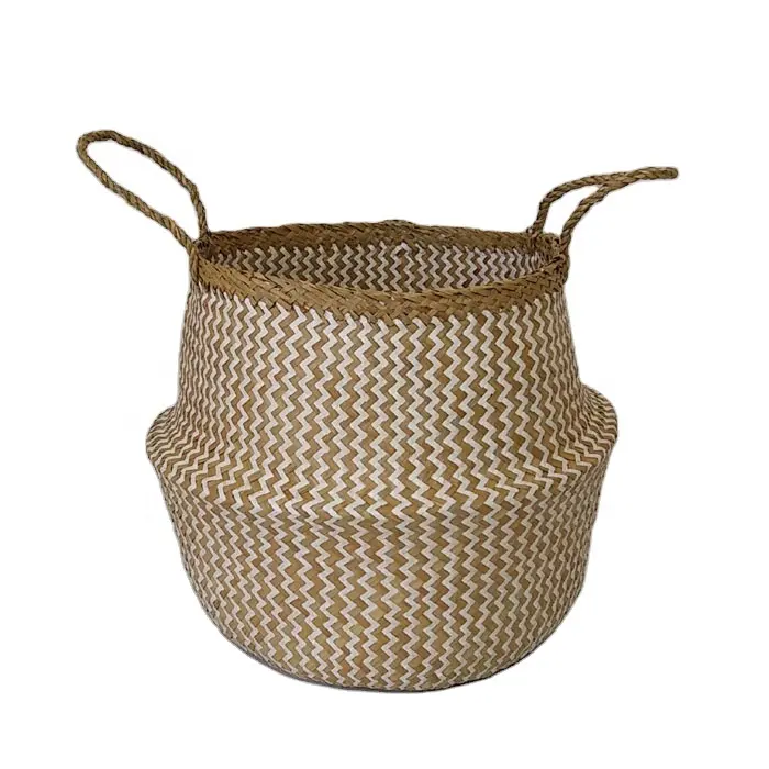 Vietnam wholesale handmade wicker craft seagrass natural belly beach bag Large Round Hot Sale Wicker Picnic Basket Willow Hamper