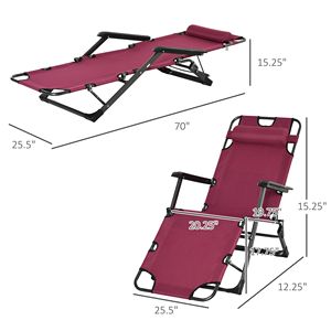 "<b>Zero</b> <b>Gravity</b> Patio Lounge <b>Chair</b> 2-in-1 Sun Lounger Oxford Fabric Red Adjustable Footrest 120/180 Degree W/ Pillow" - Product Image 3