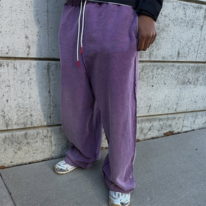 Pantalon de survêtement décontracté pour homme, violet, à taille élastique et cordon de serrage, en maille ample, style streetwear - Product Image 2