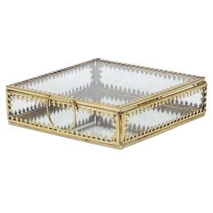 Transparent Glass Jewelry <b>Box</b> with Metal Frame Set 4 Storage Organizer for <b>Earrings</b> and Accessories Modern Geometric Design - Product Image 3