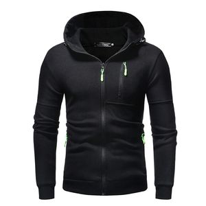 Survêtement pour homme à capuche imprimé, imperméable, écologique, fermeture éclair intégrale, noir uni, décontracté, poches latérales, respirant, 100% coton - Product Image 4