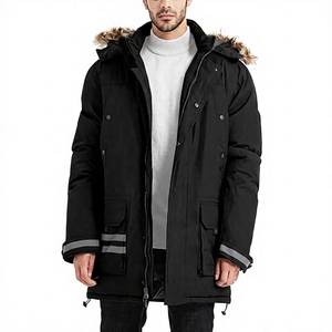 <b>Men's</b> <b>Long</b> Hooded <b>Jacket</b> With Fur Trim Windproof Thick Winter Casual Outerwear Polyester Wadding Zipper - Product Image 2