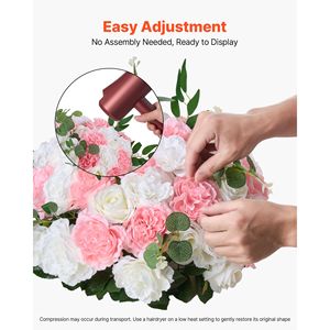 10 Pezzi Composizione Floreale Artificiale con Rose, Diametro 17,7 Pollici, Bouquet a Sfera per Centrotavola e Decorazioni Matrimoniali - Product Image 5