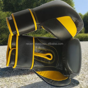 ถุงมือชกมวยหนัง PVC สีเหลืองขาวดำแบบมืออาชีพ  พร้อมโลโก้สั่งทำ  บุผ้าร่มเกาหลี กันน้ำ - Product Image 6