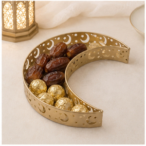 Luxury <b>Gold</b> Metal Crescent Moon <b>Serving</b> <b>Tray</b> Hollow Out Star Pattern Ramadan Mubarak Food Platter Dessert Pastry Display Holder - Product Image 4