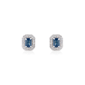 Hot Sale Fine Women's Prong Set <b>Blue</b> Sapphire & Diamond 14K Real White Gold Halo <b>Stud</b> <b>Earrings</b> Daily Wear Jewelry Supplier - Product Image 1