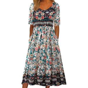 Vestido largo de verano 2026 para mujer, estilo bohemio con estampado, cuello redondo y manga corta, para Europa y Estados Unidos - Product Image 4