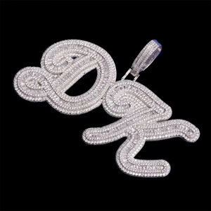 Iced Out <b>Initial</b> <b>Pendant</b> DK Diamond Letter Charm Micro Pave Hip Hop Jewelry <b>Silver</b> Custom Name Piece Bling - Product Image 2