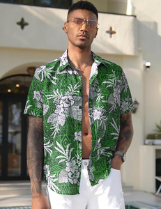 Chemises décontractées pour hommes à manches courtes imprimées, col boutonné, tissu popeline respirant en polyester/coton, coupe classique pour l'été - Product Image 5