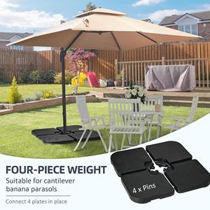 Set di 4 basi per ombrelloni da patio in HDPE da 175 libbre, nere, riempibili con acqua e sabbia, per ombrelloni offset con raggio di 3,5 m e 2,7 m - Product Image 4