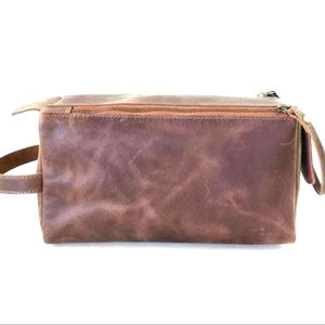Large Capacity Genuine Leather Travel Cosmetic <b>Storage</b> <b>Makeup</b> Bag <b>for</b> Toiletry Bag Zipper Closure Multifunctional - Product Image 1