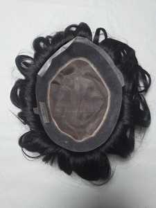 Full Lace Wig Swiss Lace Transparent Base Natural Black Remy Hair <b>Medium</b> Length Glueless Average Size Human Hair Toupee - Product Image 5