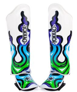 Protège-tibias en cuir Yokkao Muay Thai réglables, motif flamme, bleu, vert, violet, pour entraînement de boxe, MMA, Sanda, toutes saisons - Product Image 5