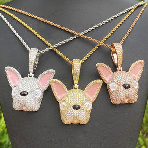 Pendentif chien en moissanite et diamant, en argent 925, entièrement serti, breloque collier chiot, bijou de luxe léger, cadeau tendance et audacieux - Product Image 1