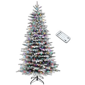 Albero di Natale Pre-Illuminato da 6,5 Piedi, Artificiale con Effetto Neve, 400 Luci LED e 990 Punte di Rami, Decorazioni Natalizie Verdi - Product Image 1