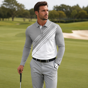 Unisex Gray Three <b>Quarter</b> Sleeve Zipper Closure Lightweight Polo Shirt <b>White</b> Diagonal Stripes Breathable Knitted Golf - Product Image 6
