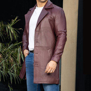 Manteau en cuir confortable pour homme, élégant, matière douce, écologique, respirant, longueur longue, pour tous les jours - Product Image 3