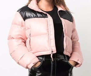 Quilted Puffer Jacket <b>Women</b> Winter Short <b>Coat</b> With Contrast Color Block Stand Collar Zipper Closure Full Sleeve - Product Image 1