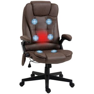 Sedia da Ufficio in Lino con Schienale Alto, Funzione di Massaggio Vibrante e Riscaldante, Sedia Direzionale Regolabile, Design Tradizionale, Colore Caffè in Nylon - Product Image 1