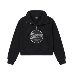 Women's Sportswear Athletic <b>Gym</b> Workout <b>Top</b> Custom <b>Black</b> Quarter-Zip Cropped Hoodies Pullover <b>Long</b> <b>Sleeve</b> Embroidered OEM Patch - Product Image 1