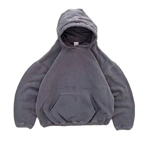 <b>Men's</b> Oversized <b>Grey</b> Hoodie Vintage Acid Wash Raglan Sleeve <b>Sweatshirt</b> with Front Pocket - Product Image 5