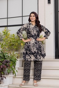 Premium Black Cotton Co-Ord Set for Women – Floral Tunic with Bottom - Product Image 3