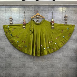 Traditional Indian Cotton <b>Flared</b> <b>Skirt</b> With Red Embroidery Loose Fit Floor-Length Ethnic Wear For Women All Seasons - Product Image 3