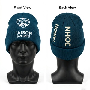 Mens Cricket Beanie Premium 320 GSM Soft Acrylic Knit White Green Blue Pattern Custom Woven Patch Embroidery Logo <b>Winter</b> <b>Cap</b> - Product Image 2