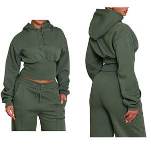 Conjunto de Sudadera Corta y Pantalones Deportivos para Mujer, de Forro Polar Grueso, Traje Deportivo Informal de Dos Piezas, Ropa de Gimnasio, Venta al Por Mayor OEM - Product Image 1