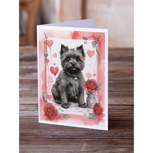 Cairn Terrier Valentine Roses Cartes de vœux fantaisistes A7 Lot de 8 cartes de note vierges avec enveloppes Taille 5x7 - Product Image 2