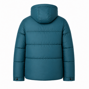 Blouson matelassé à capuche personnalisé pour homme, avec panneaux larges matelassés, fermetures éclair contrastées, coque en nylon, rembourrage 100 % polyester, streetwear d'hiver - Product Image 2