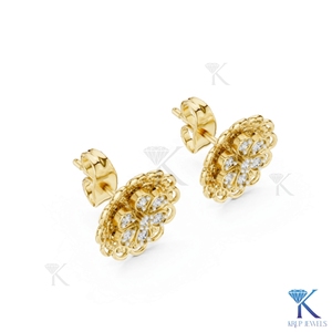 Lab Grown CVD Diamond Floral Filigree Stud <b>Earrings</b> In Solid Gold Vintage Style <b>Fine</b> Women Jewellery Manufacturer Wholesale - Product Image 3