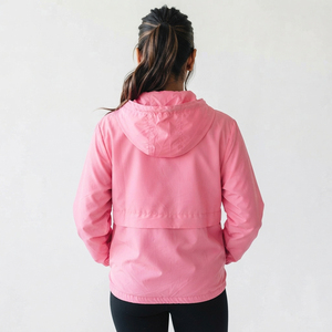 Veste coupe-vent pour femme avec lettres brodées personnalisées OEM, fermeture éclair 3/4, veste légère en nylon pour femme, randonnée, camping, imperméable - Product Image 2