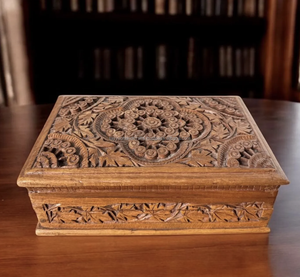 Large Rustic <b>Wood</b> Storage Container With Hinged Lid and Front Clasp Classic Rectangle Design from India - Product Image 5