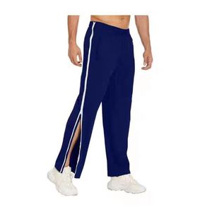 Pantalon de survêtement bleu marine pour homme avec bande latérale blanche, taille élastique, coupe décontractée, respirant, en maille - Product Image 1