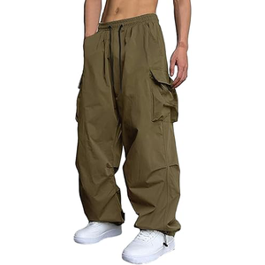 Cheap Price Men's Olive Green Cargo <b>Harem</b> Pants Elastic Waist Drawstring Multiple Pockets Casual Street Style Spring Wear - Product Image 4