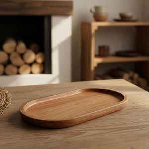 Bandeja de Servir Japonesa de Madera Ovalada, Plato de Madera Maciza para Postres y Té - Product Image 4