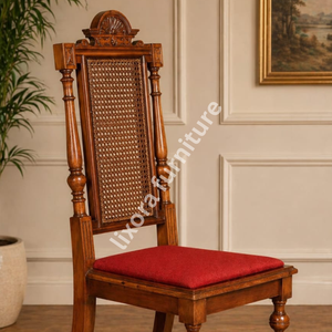 <span class=keywords><strong>Chaise</strong></span> de salle à manger de luxe en bois massif, artisanale, avec sculpture ornée de roses, dossier haut, assise en bois fini. - Product Image 2