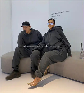 Conjunto de Sudadera con capucha de lana con cremallera de dos piezas personalizada para hombre para invierno Fitness Joggers pantalones transpirables de secado rápido Sudadera con capucha bordada - Product Image 2