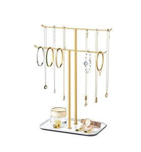 Présentoir à bijoux en métal haut de gamme à deux niveaux pour colliers et bracelets avec plateau – Design élégant pour rangement de vanité - Product Image 4