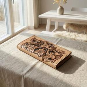 Custom Luxury Vintage Style Hand Tooled Florals Carved On <b>RFID</b> <b>Blocking</b> 100% Genuine Leather ID Credit Card Holder Bifold <b>Wallet</b> - Product Image 4