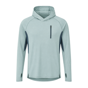 Sudadera con Capucha para Pesca, Color Azul Claro, Protección Solar UPF 50, Secado Rápido, Paneles de Malla, Orificios para Pulgares, Bolsillo, 100% Algodón, OEM, ODM - Product Image 1