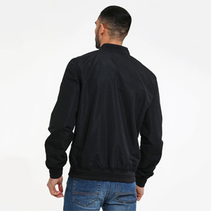Chaqueta Bomber Negra para Hombre, Color Sólido, Cuello Alto, Cierre de Cremallera, Estilo Casual, Corte Regular, Material de Poliéster, Ropa de Otoño - Product Image 6